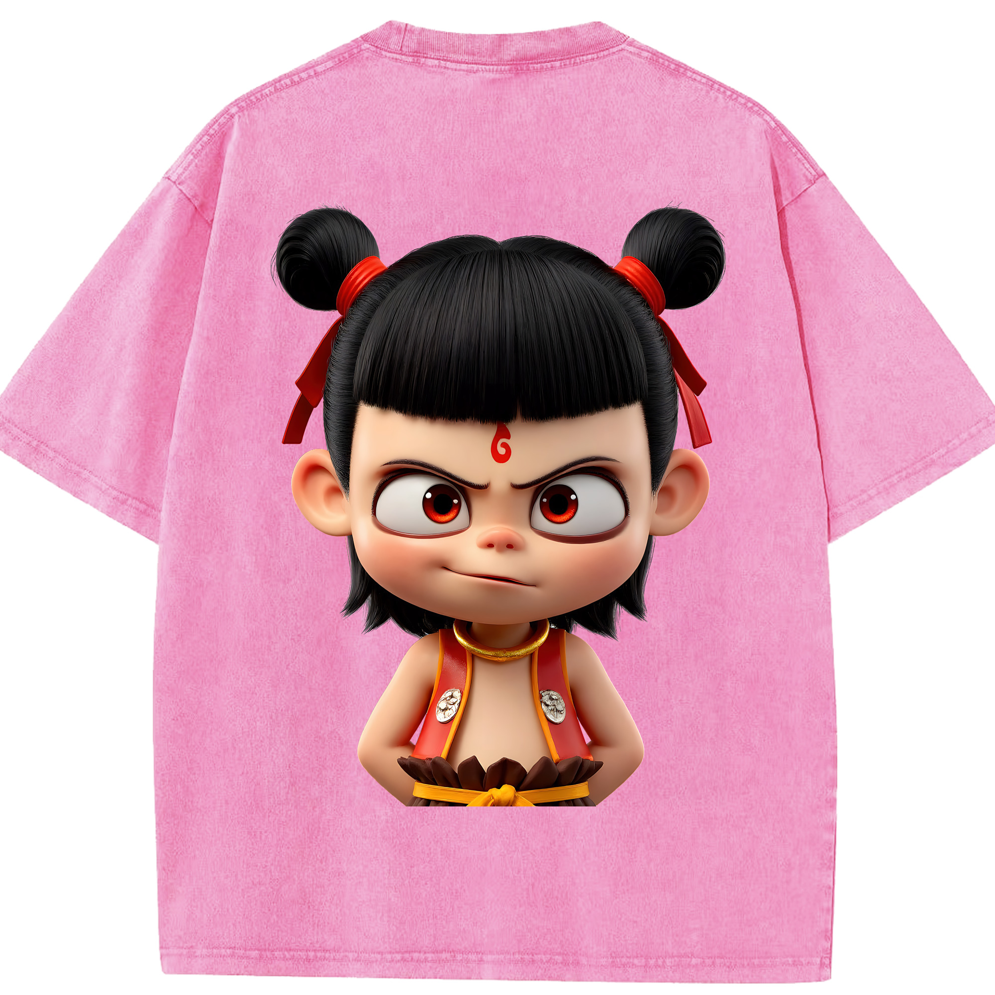 （画像用） Ne Zha 2 ナタ 魔童の大暴れ 綿100% ヴィンテージ風 半袖Tシャツ（背面プリント）